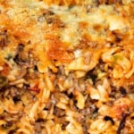 Baked ground minced pasta.