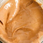 Smooth nut butter in a jar.