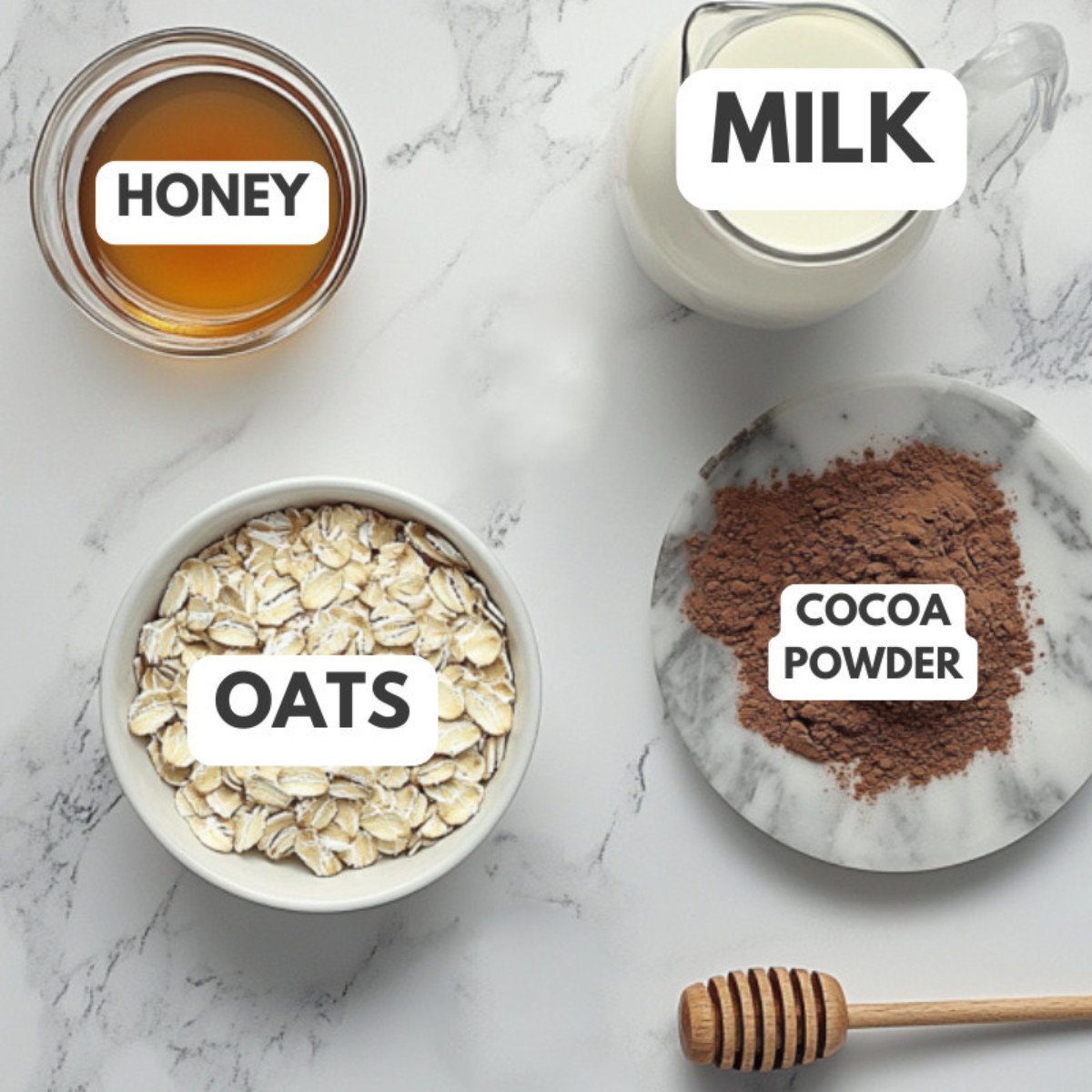 Honey, milk, oats and cocoa powder.