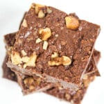 Chocolate oatmeal bars stacked.