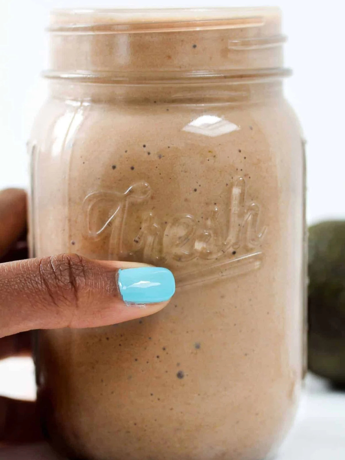chocolate smoothie in a jar.