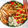 Cajun chicken with mango salsa and brown rice