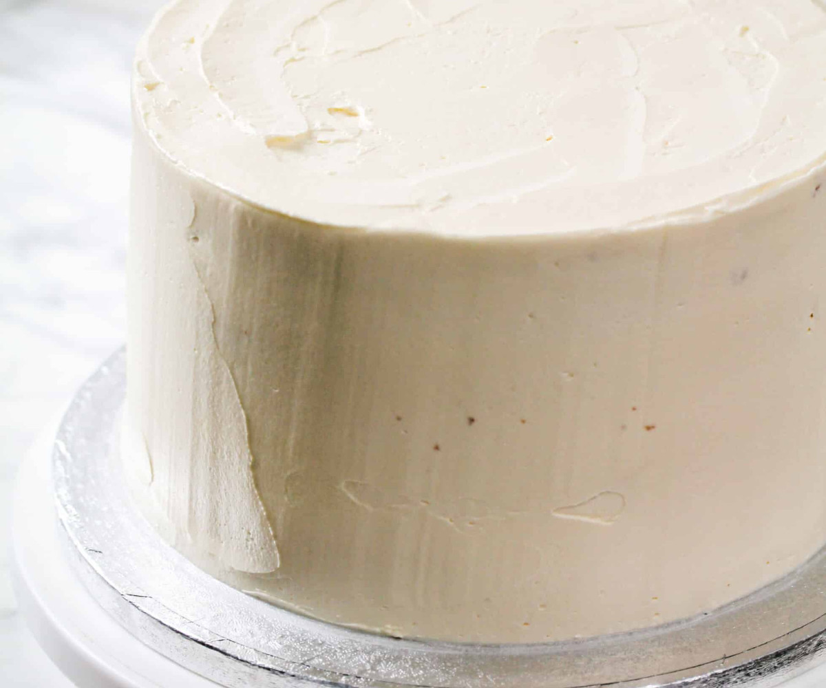 Cake frosted with buttercream.