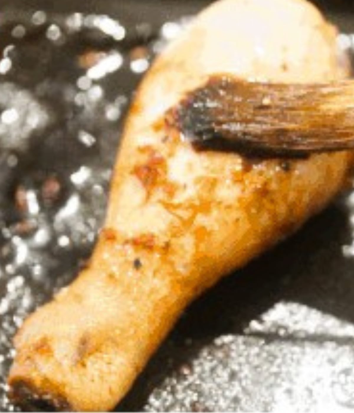 Honey soy marinade basted on half cooked drum.