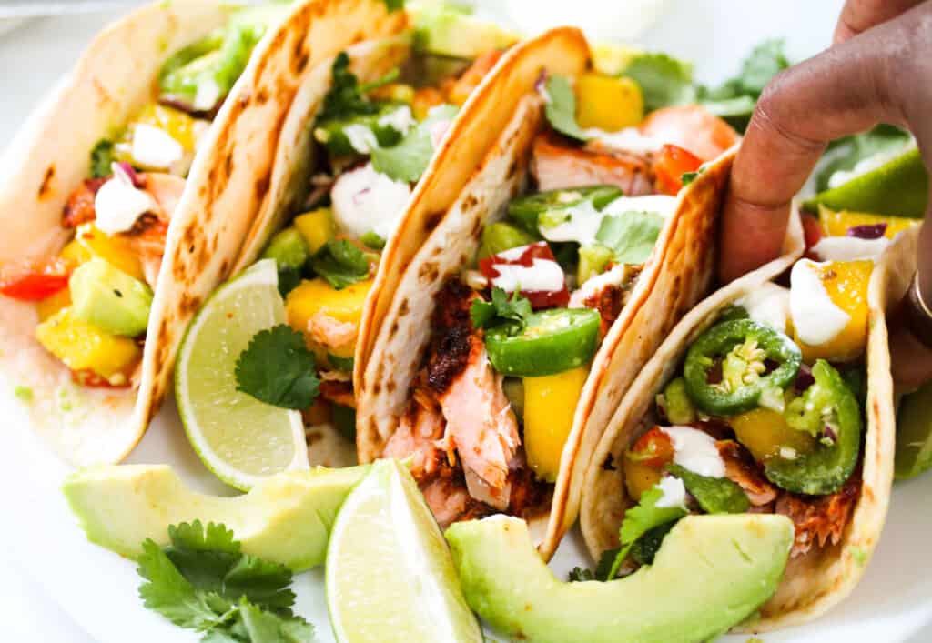 Salmon Tacos with Mango Salsa - Sims Home Kitchen