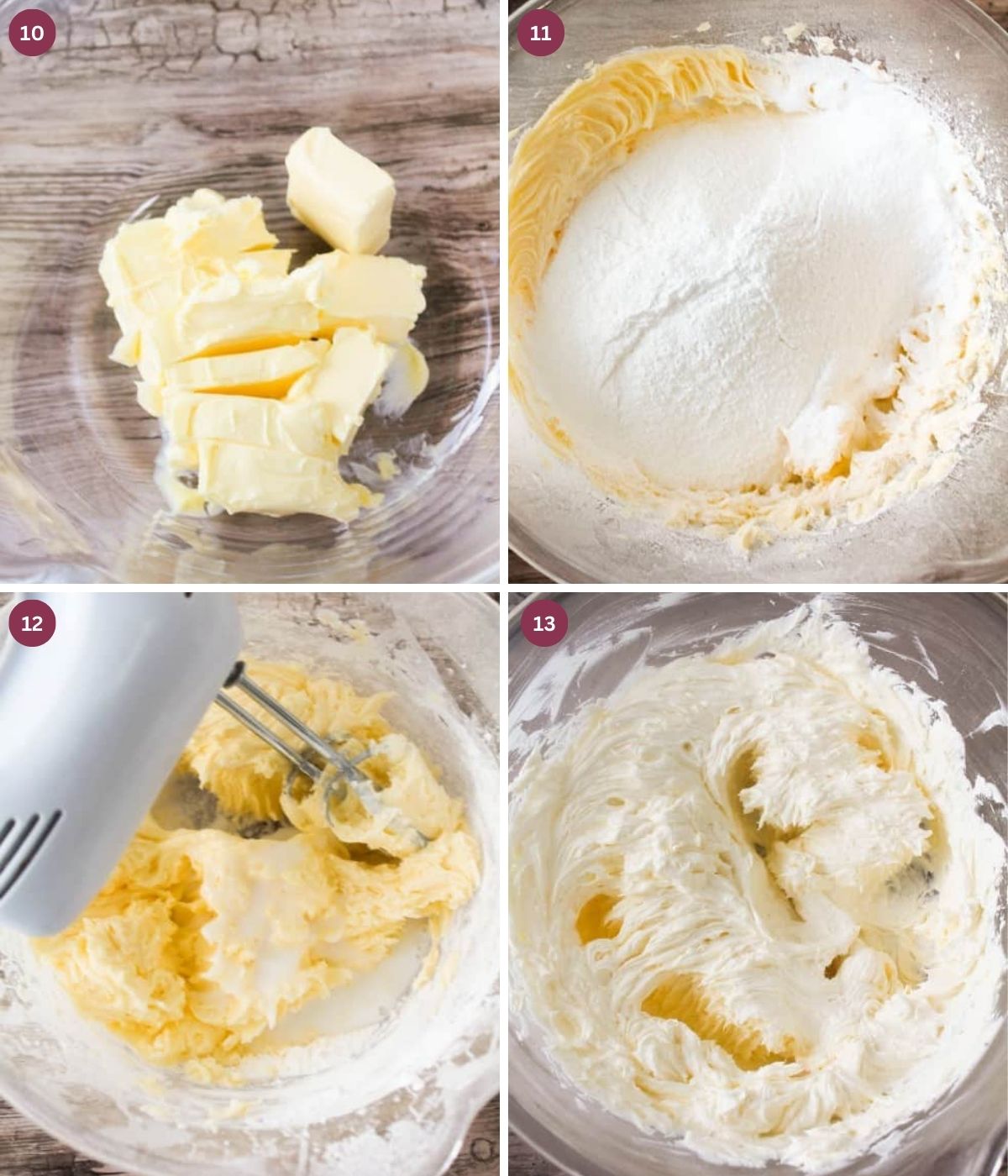Butter, icing sugar, coconut milk whisked in a bowl.
