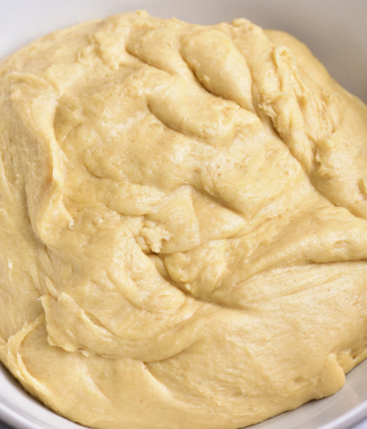 Belgian bun dough in a bowl.