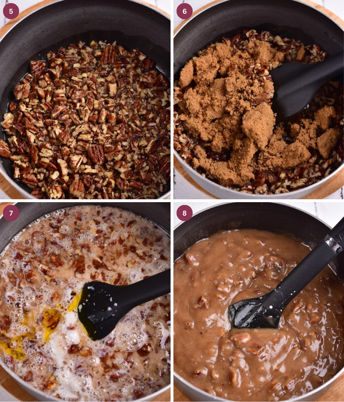 Pecan pie filling mixed in a saucepan.