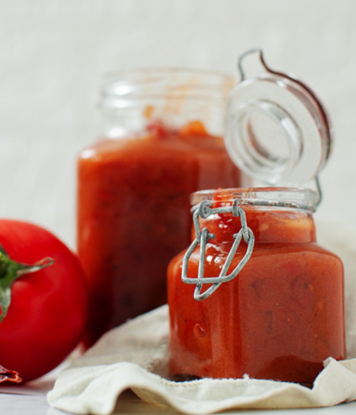 Tomato relish in a jar.