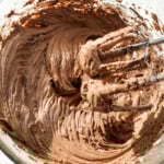 Chocolate buttercream in a bowl.