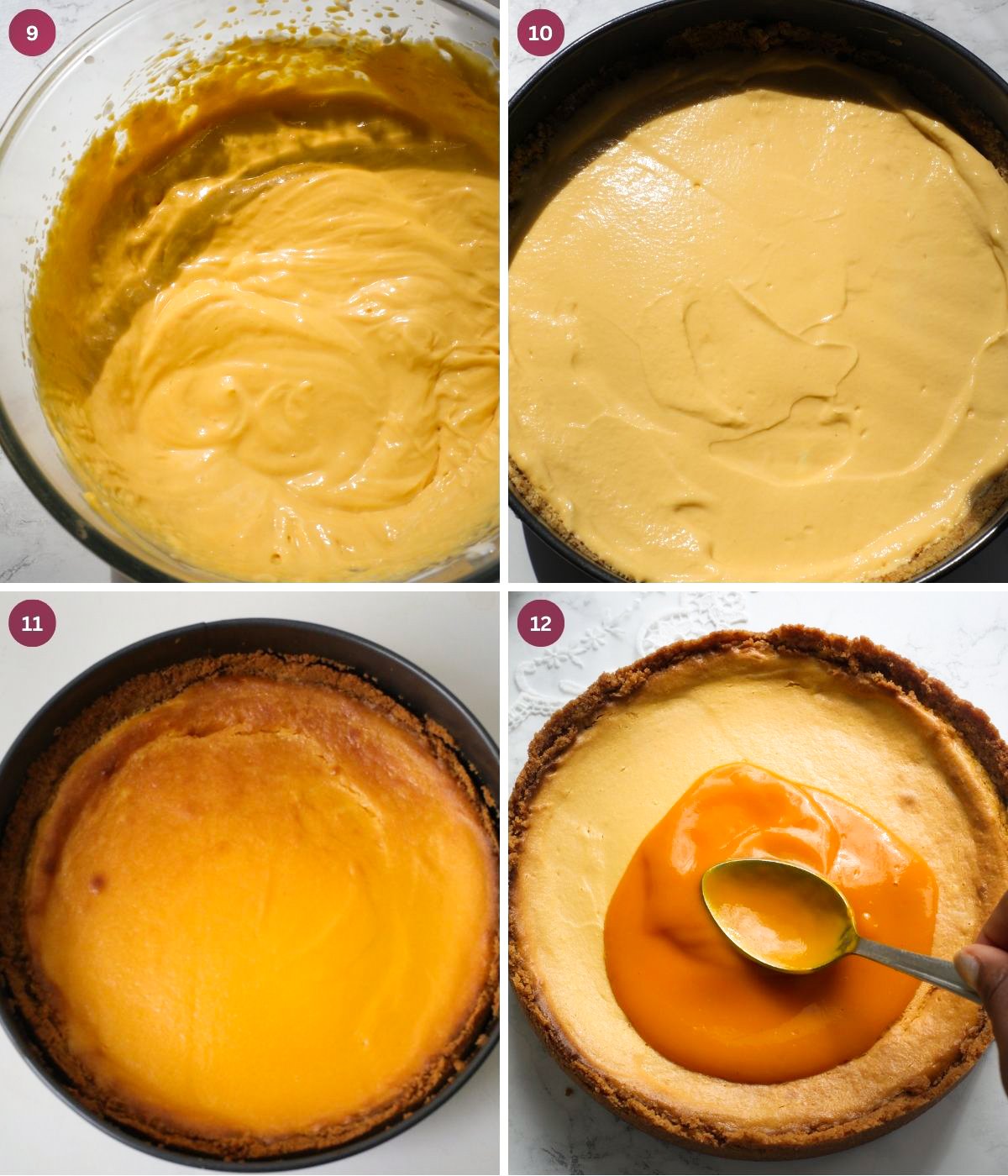 Mangoes cheesecake in a tin and mango pulp. 