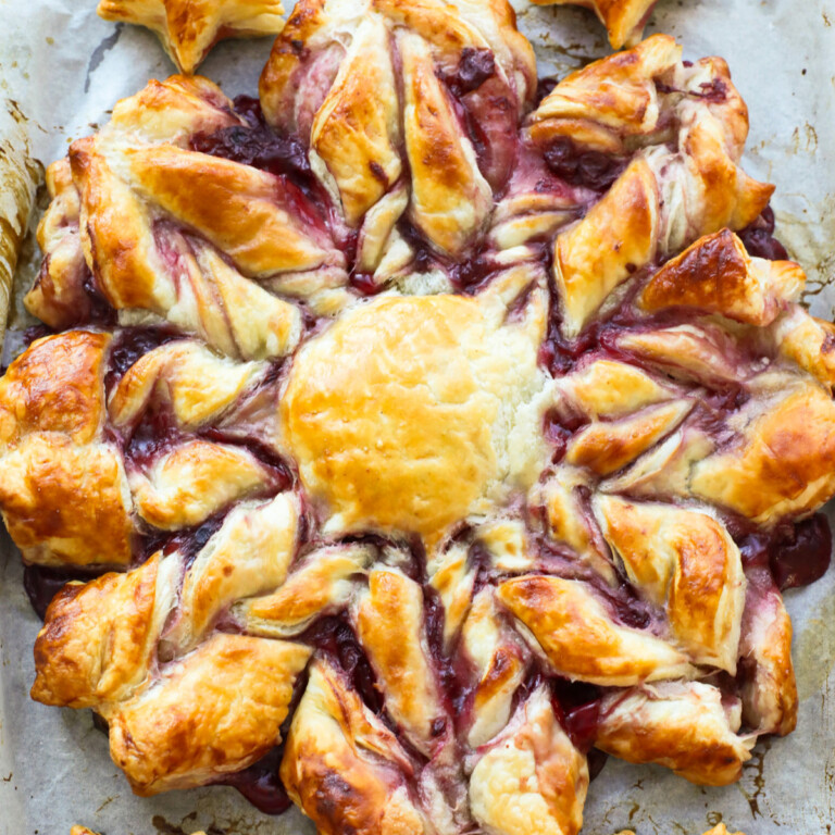 Cherry Christmas puff pastry star.