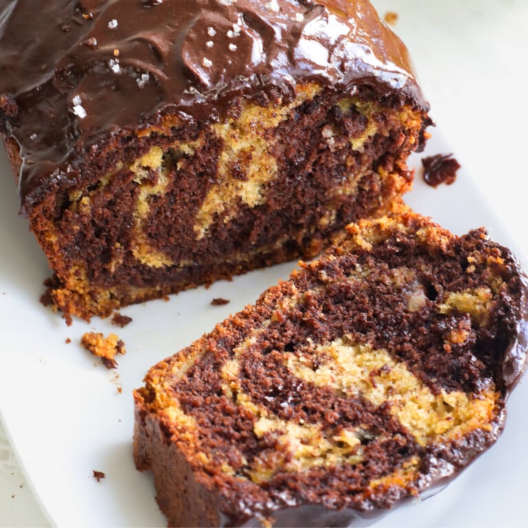 Chocolate and banana marble loaf.