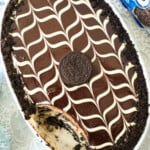 Oreo Tiramisus dessert in an oval dish.