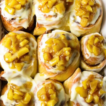 Apple cinnamon rolls with sticky cinnamon spiced apple topping.
