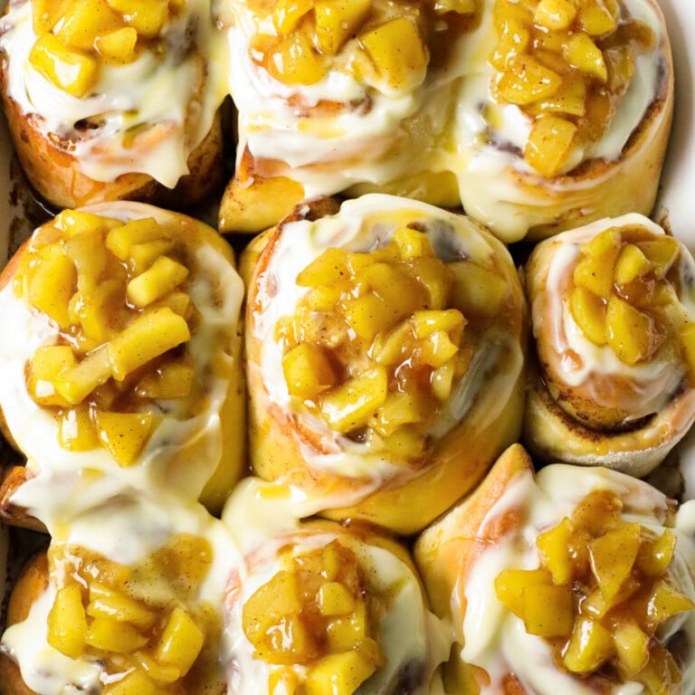Apple cinnamon rolls with sticky cinnamon spiced apple topping.