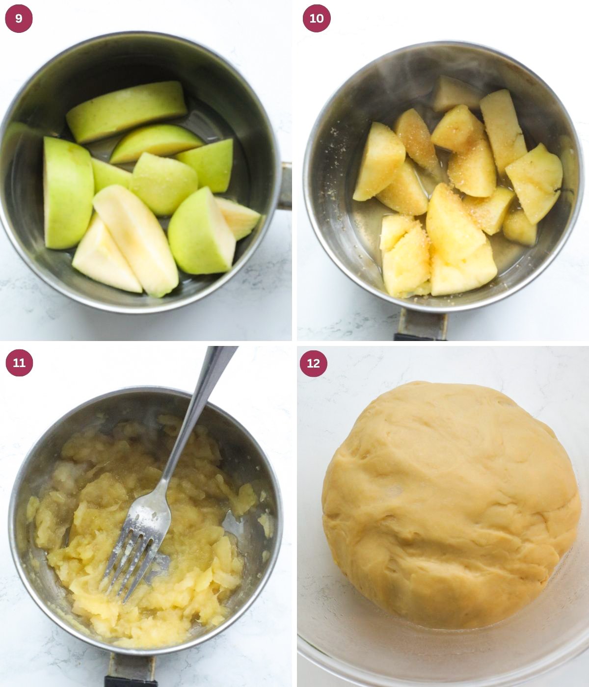 Apple cooked with brown sugar in a pot and mashed. Risen dough.