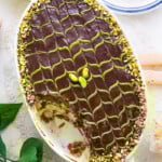 Dubais chocolate Tiramisu in a white dish.