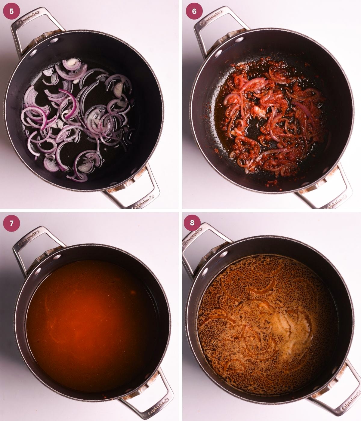 Onion fried with tomato puree and water in a pot.