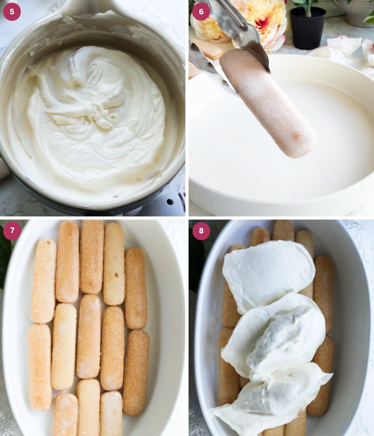 Coconut mascarpone and ladyfingers dipped in coconut milk.