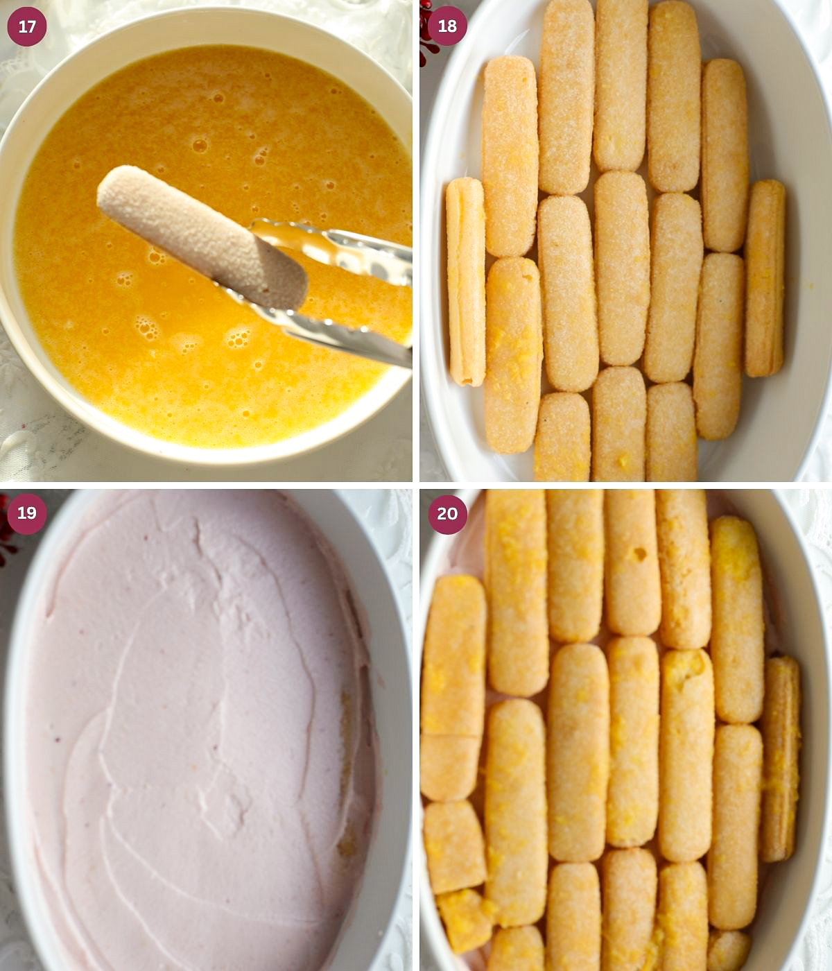 Cranberry mascarpone filling and orange soaked ladyfingers layer.