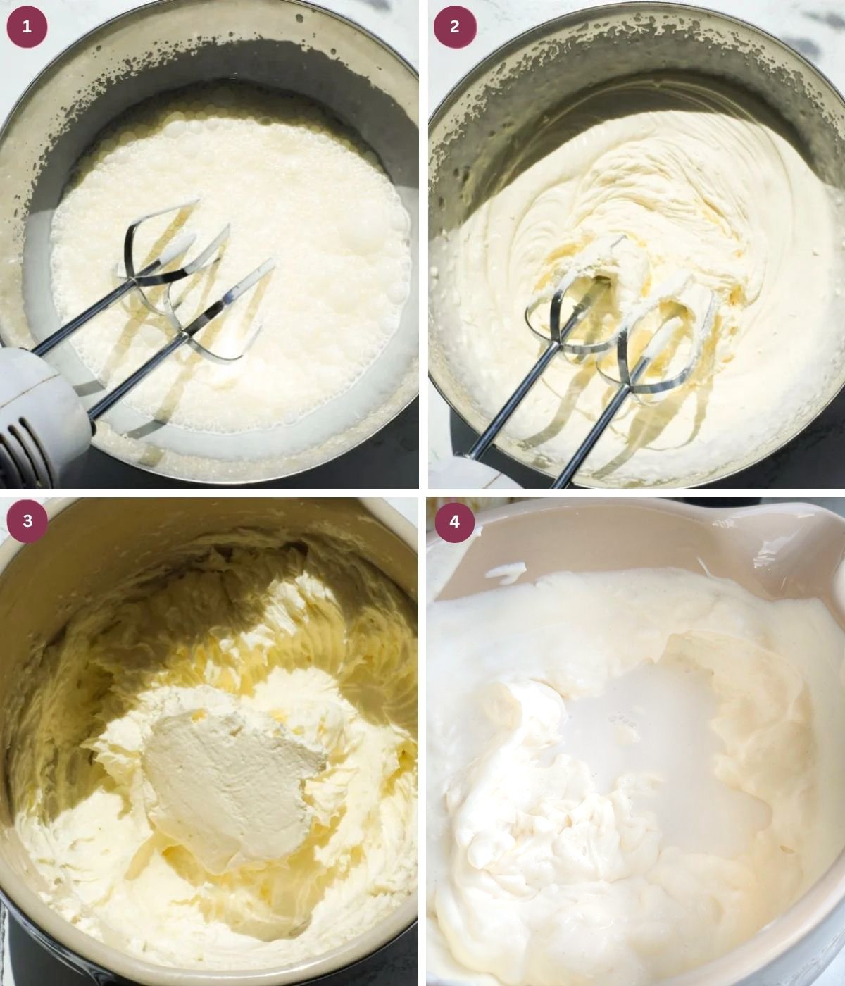 Whipped cream and coconut cream whisked in bowls.
