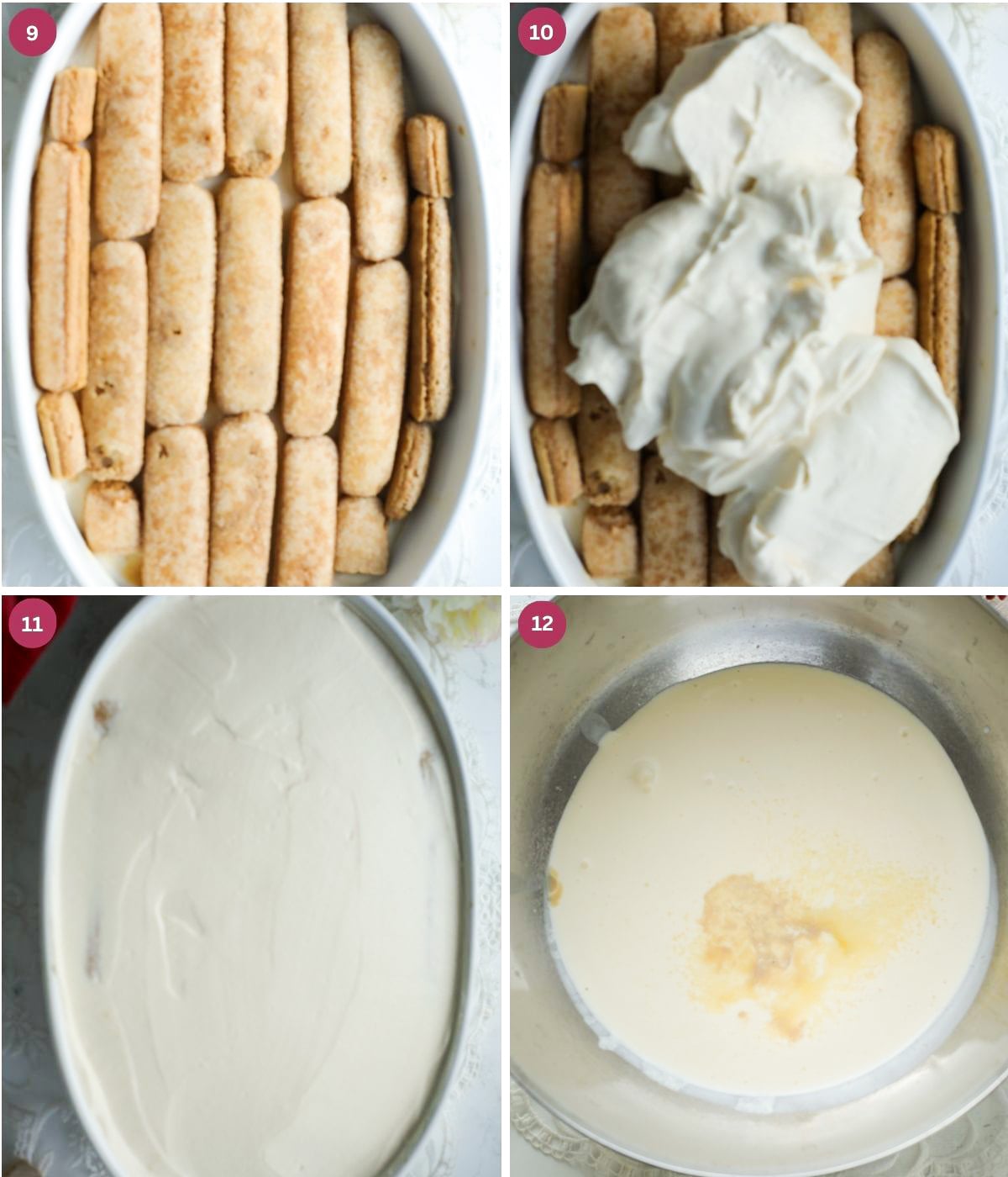 Bailey tiramisu layered in a dish. Whipped cream and bailey in a dish.