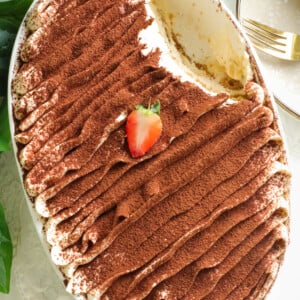 Bailey tiramisu with a strawberry in the middle.
