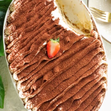 Bailey tiramisu with a strawberry in the middle.