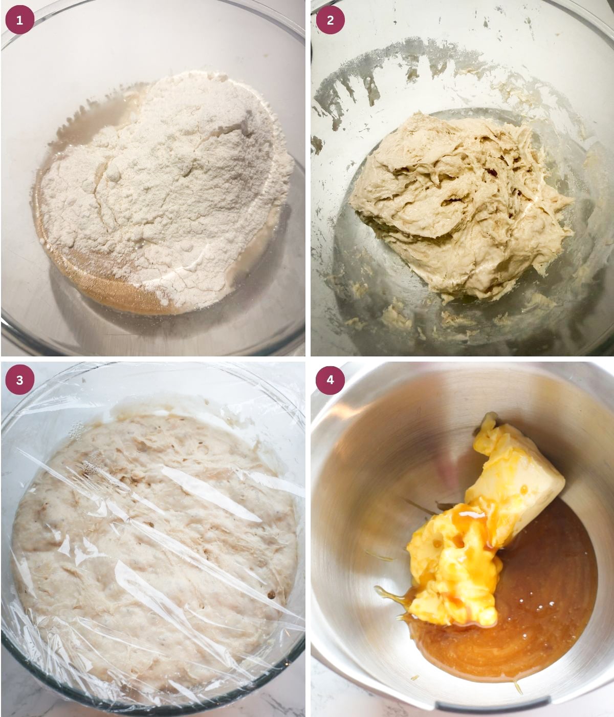 Sponge, butter and honey in a bowl.