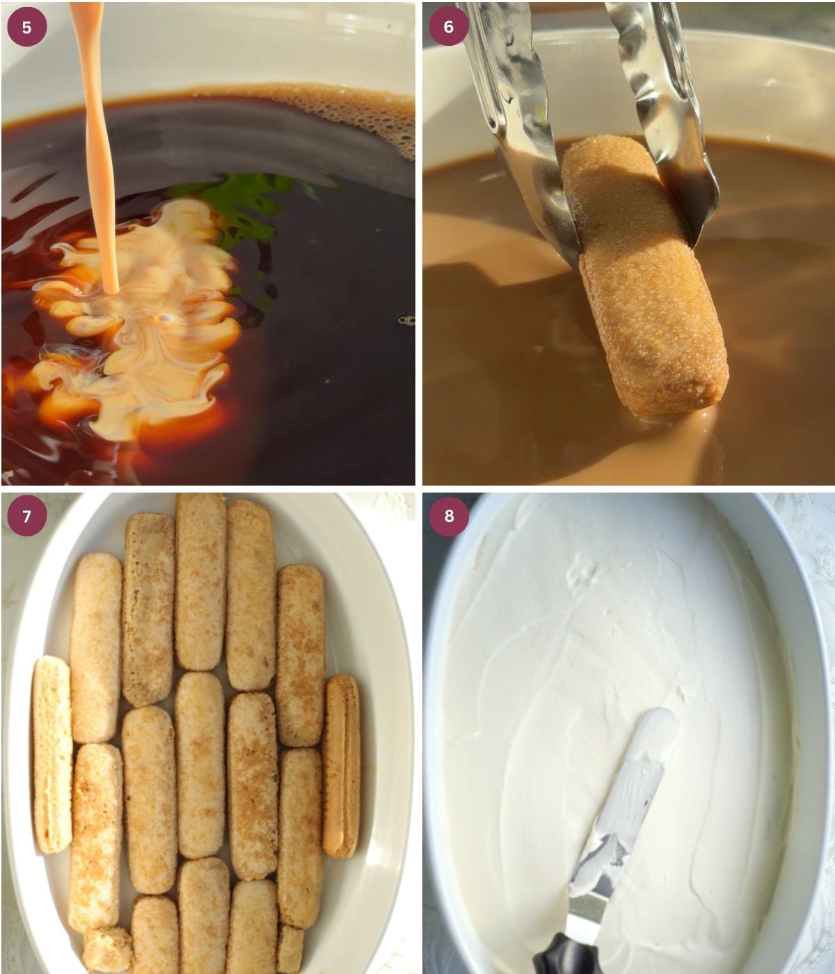 baileys and coffee in a plate and mascarpone filling on top.