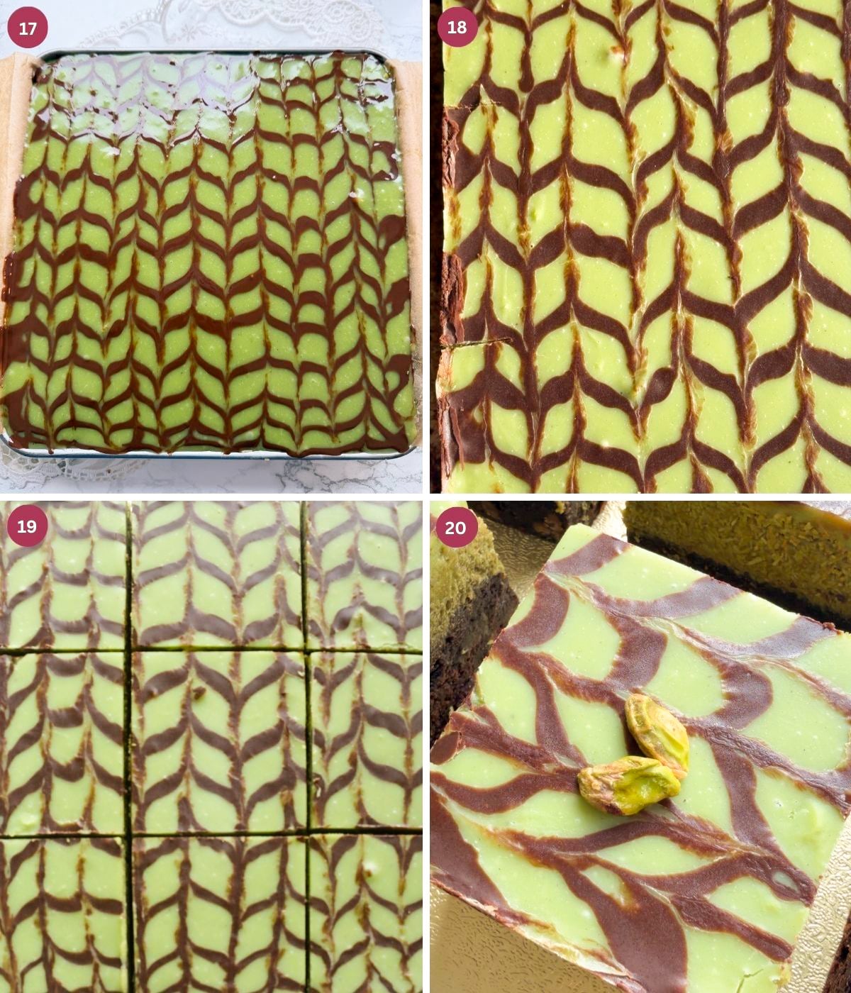 Brownie with pistachio kunafa, pistachio ganache and milk chocolate.