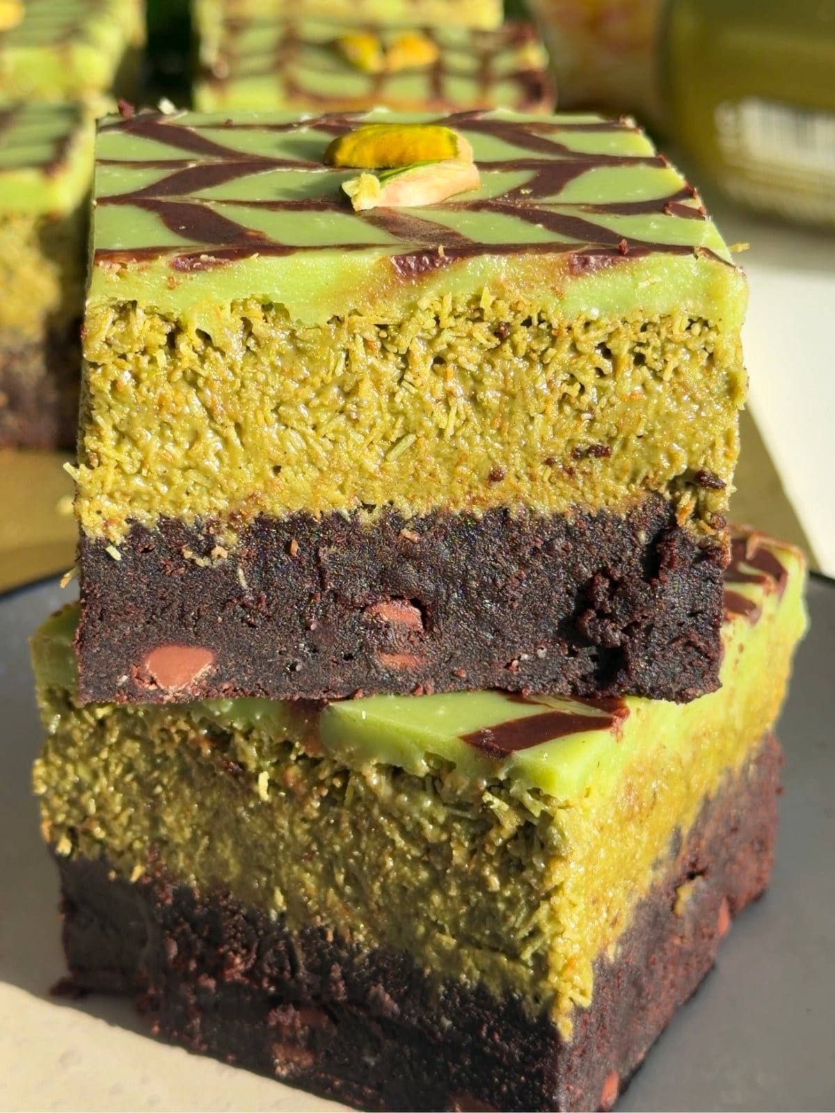Pistachio and chocolate brownies.