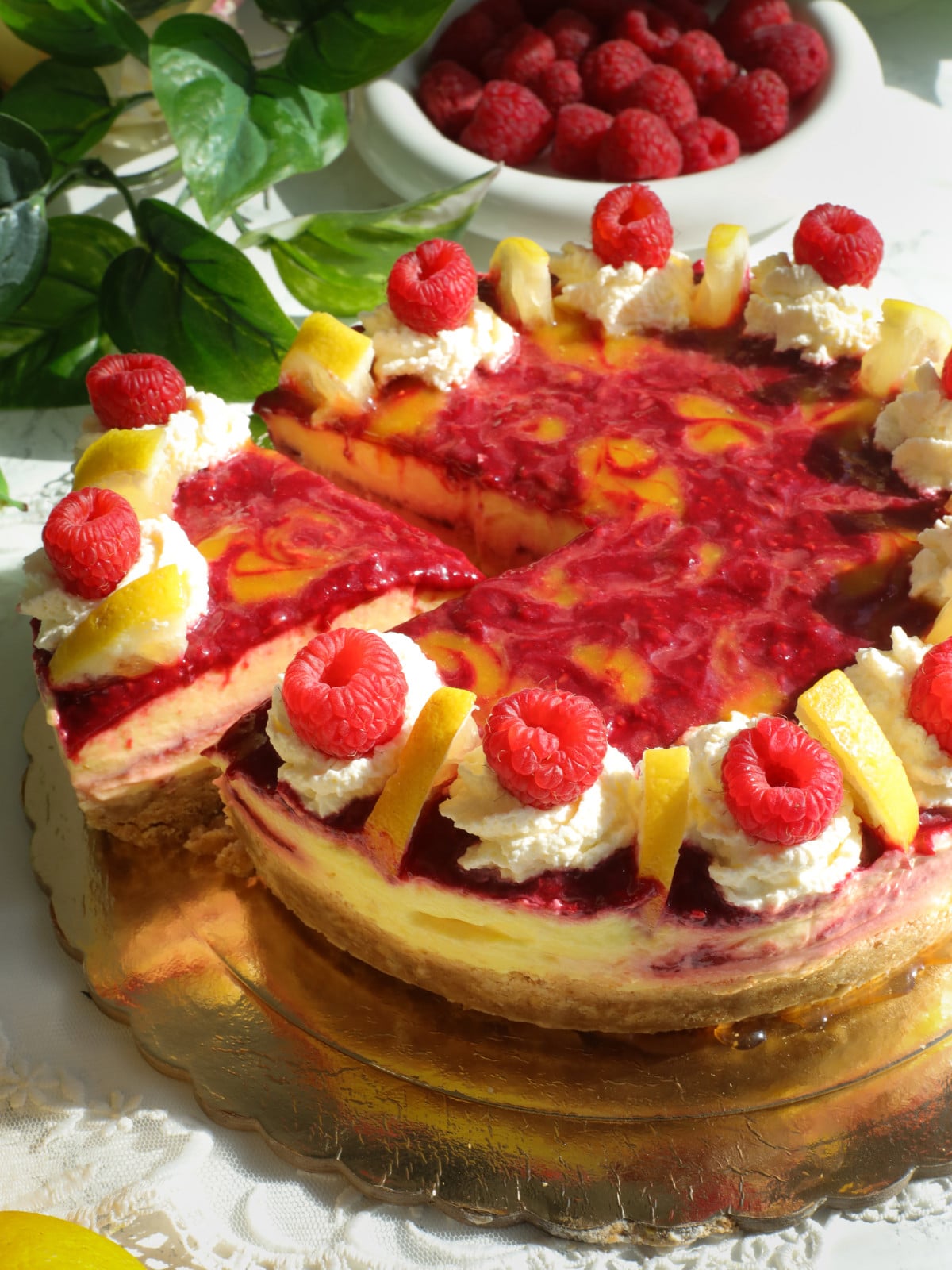 Lemon raspberry no bake cheesecake.