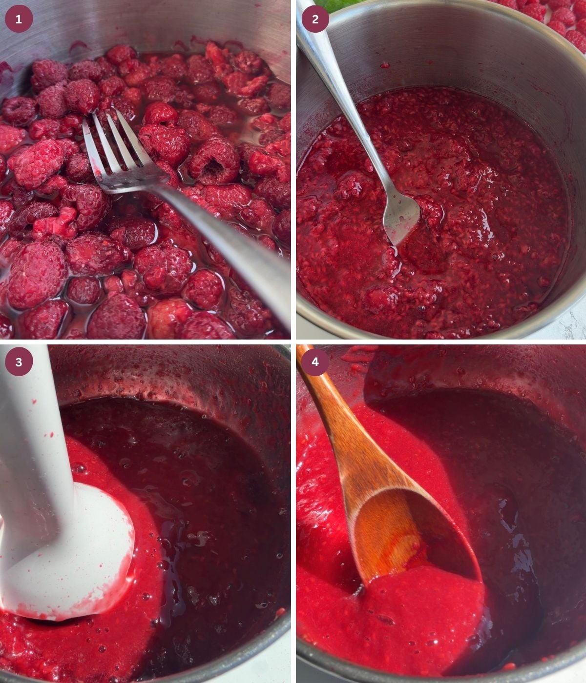 Raspberries cooked and blended.