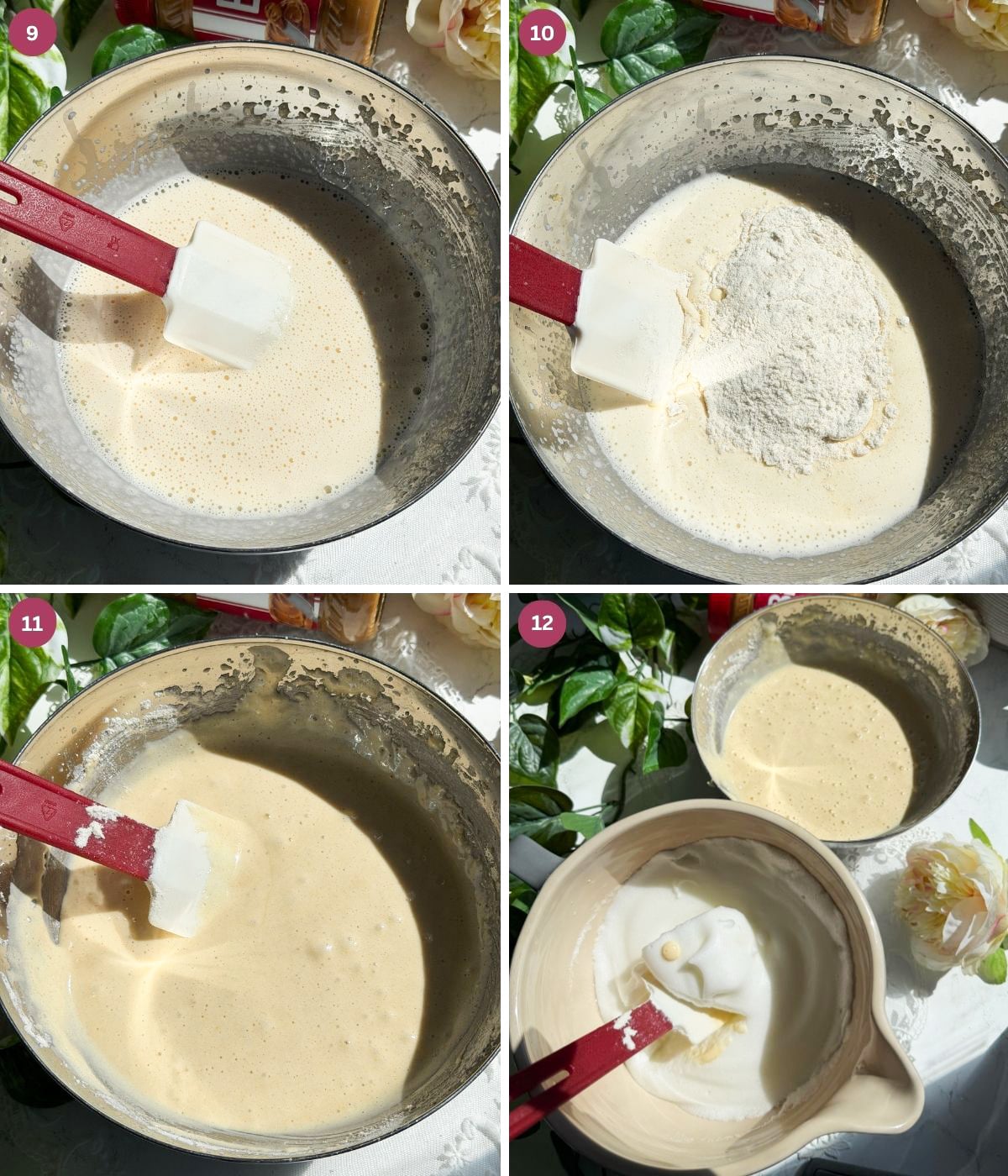 Egg whites and flour mix mixed in an egg mixture.