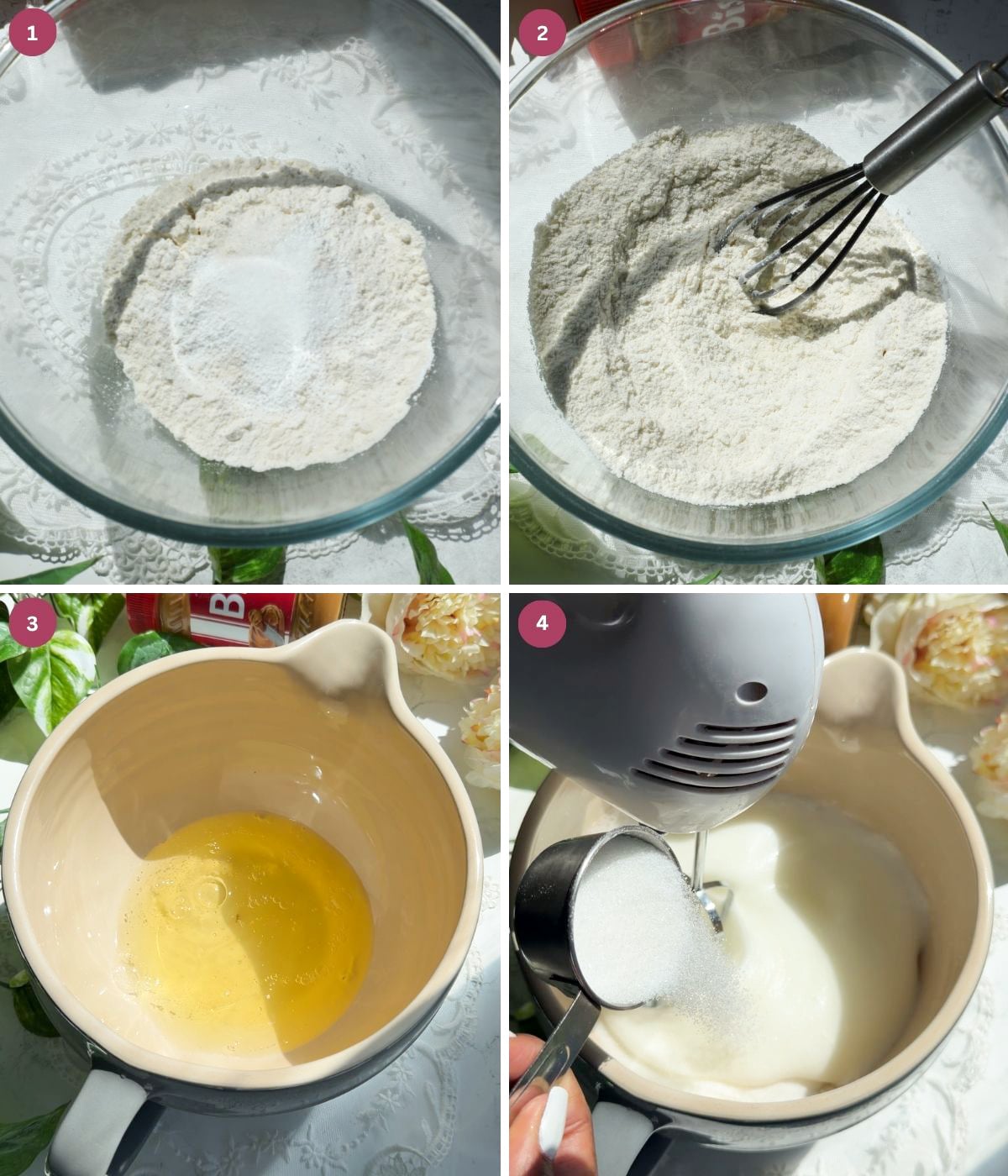 Flour and egg whites in a bowl.