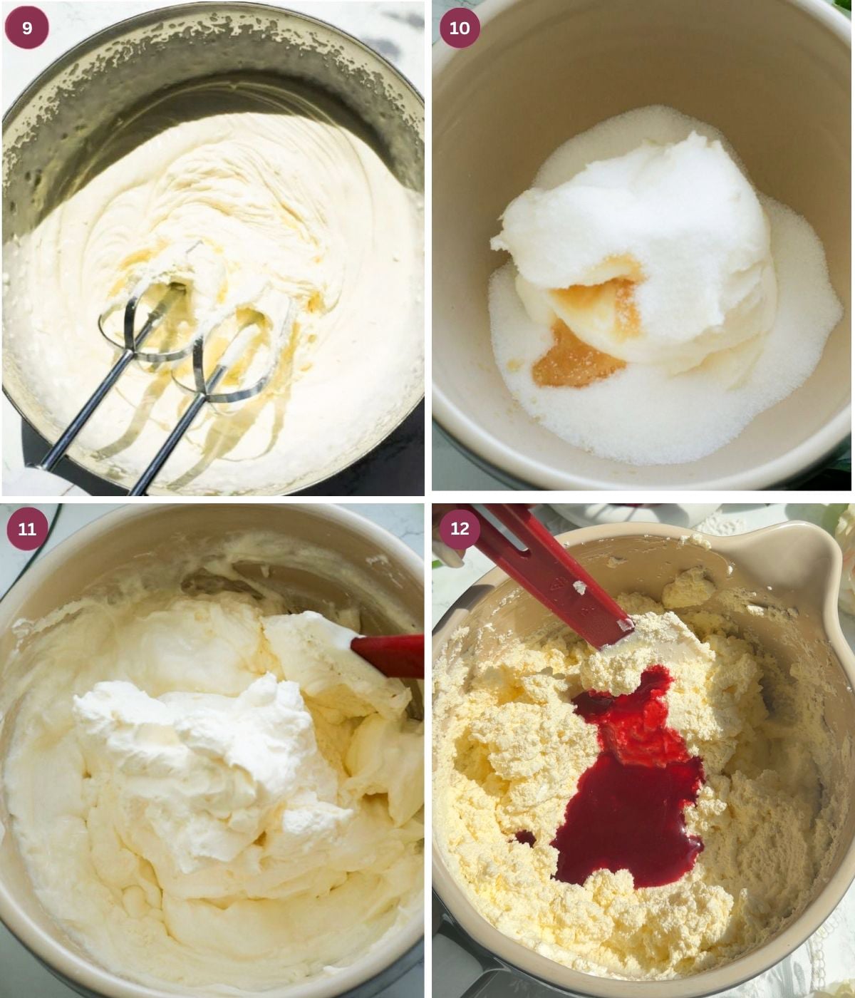 Raspberries juice mixed with mascarpone and whipped cream.