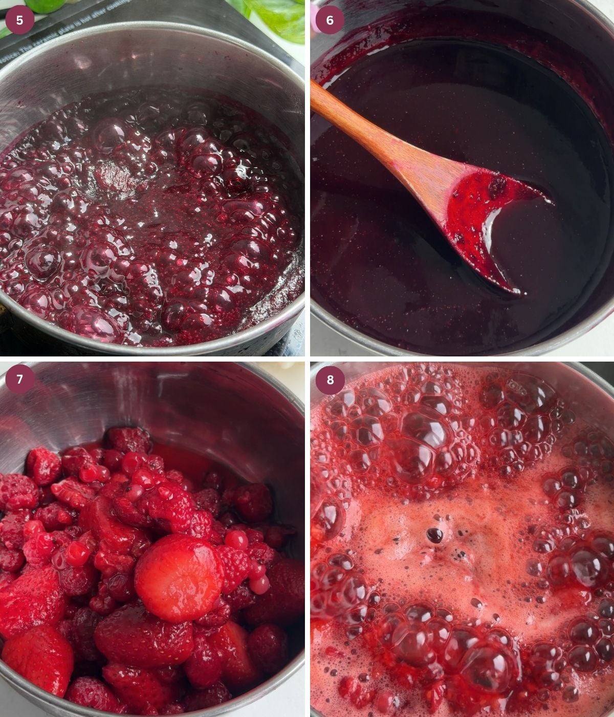 Cooked blackberries and blueberries. Cooked red berries.