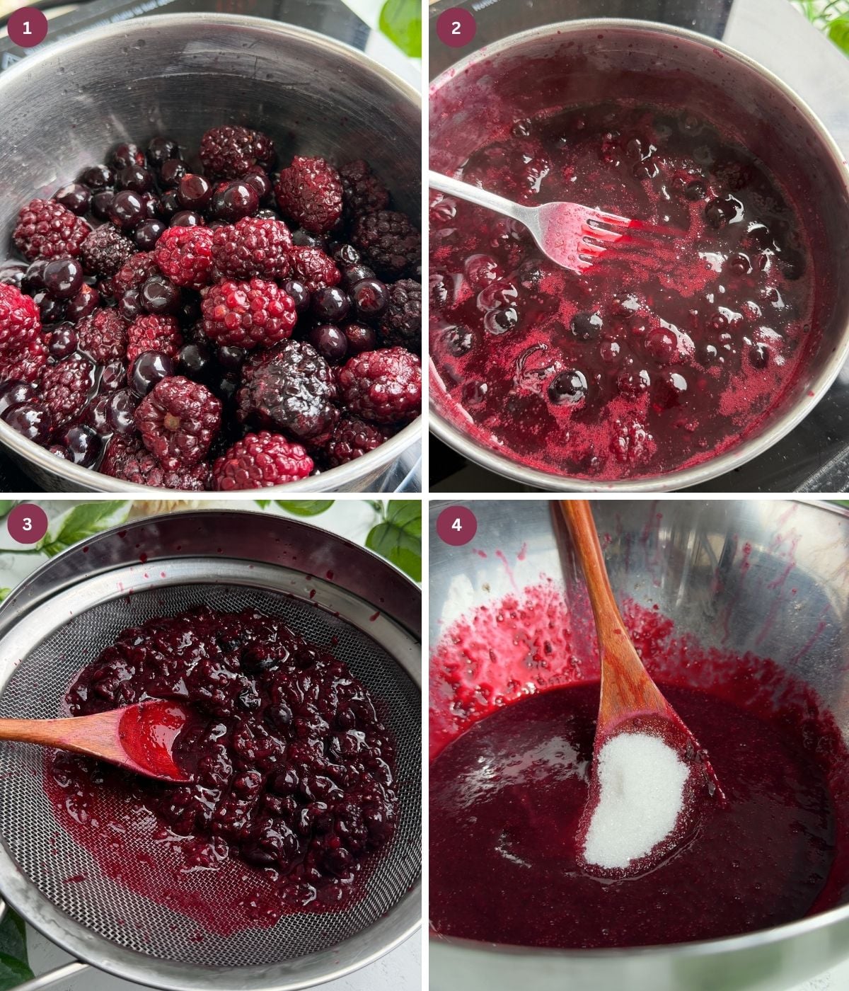 Cooked cooled blackberries and blueberries.