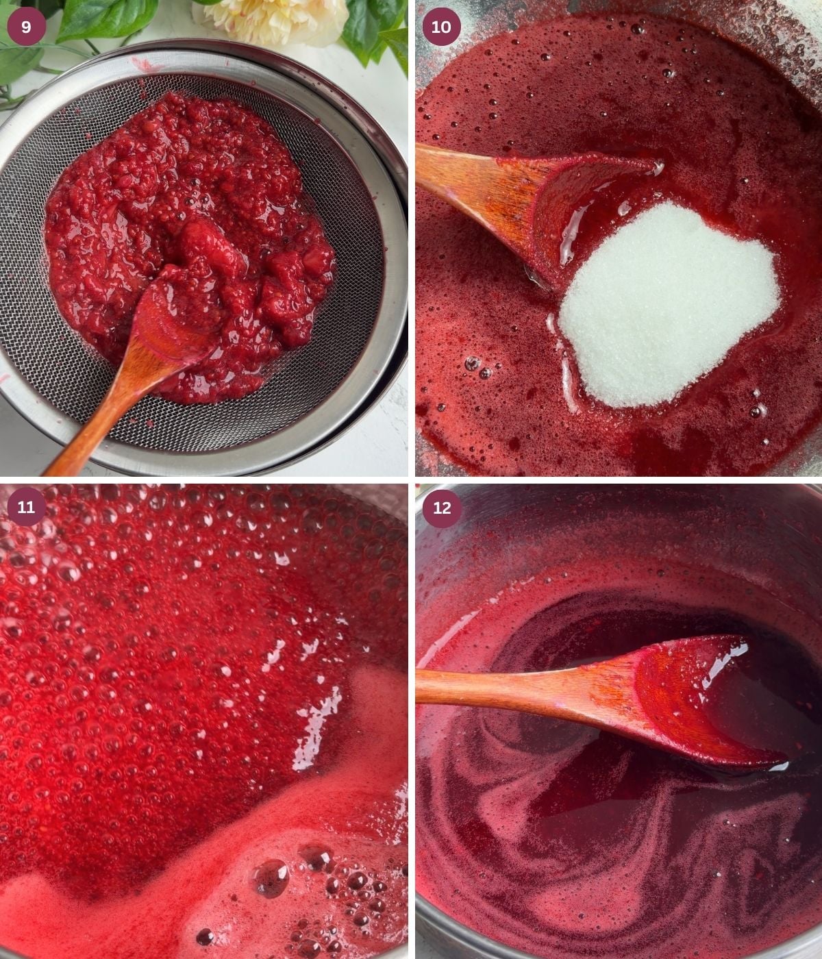 Cooked red berry syrup with sugar.