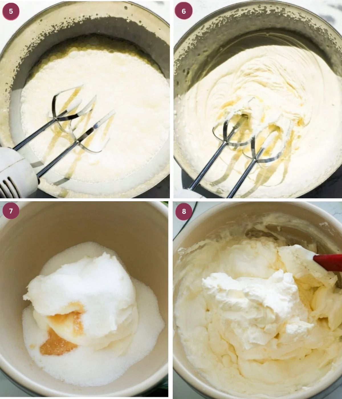 Whipped cream, mascarpone and sugar whisked in a bowl.