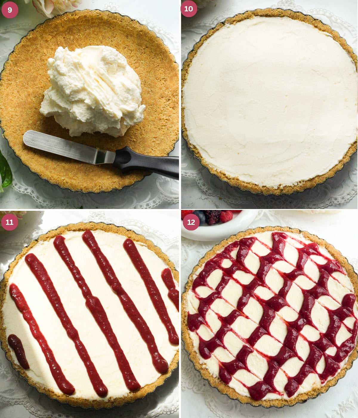 cheesecake filling and mixed berry in tart crust.