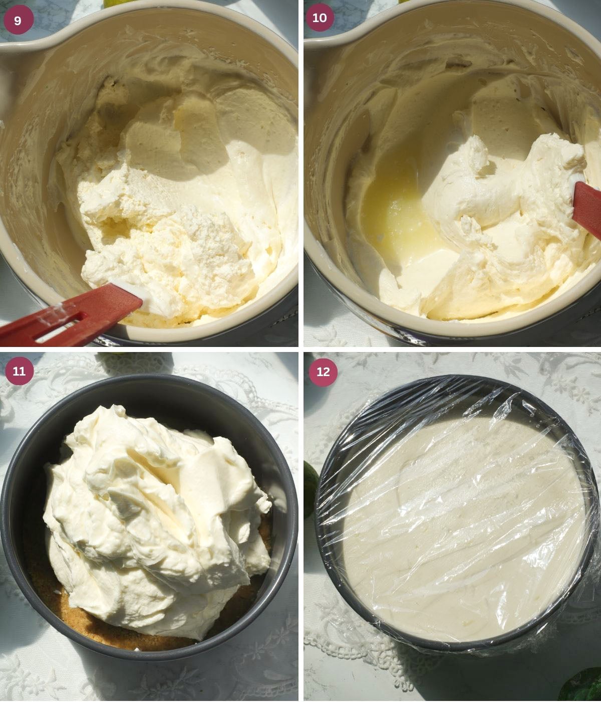 Lime cheesecake filling in cheescake tin.