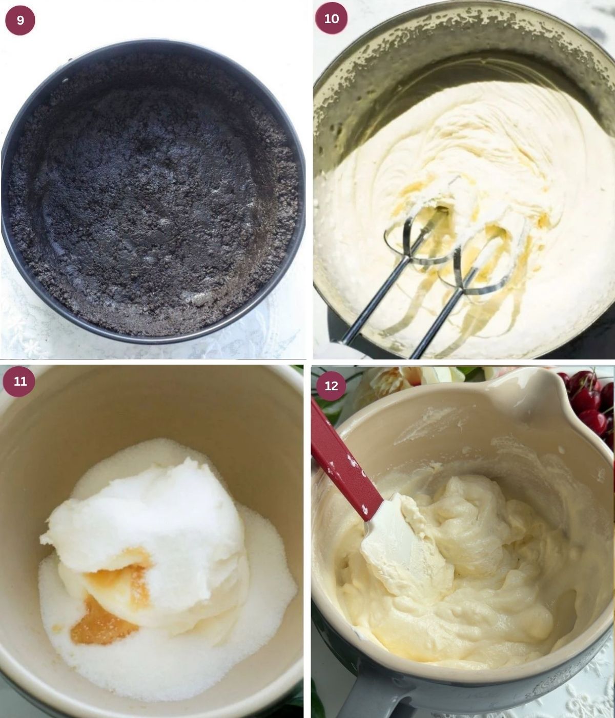 Oreo crust, whipped cream and cream cheese in a bowl.