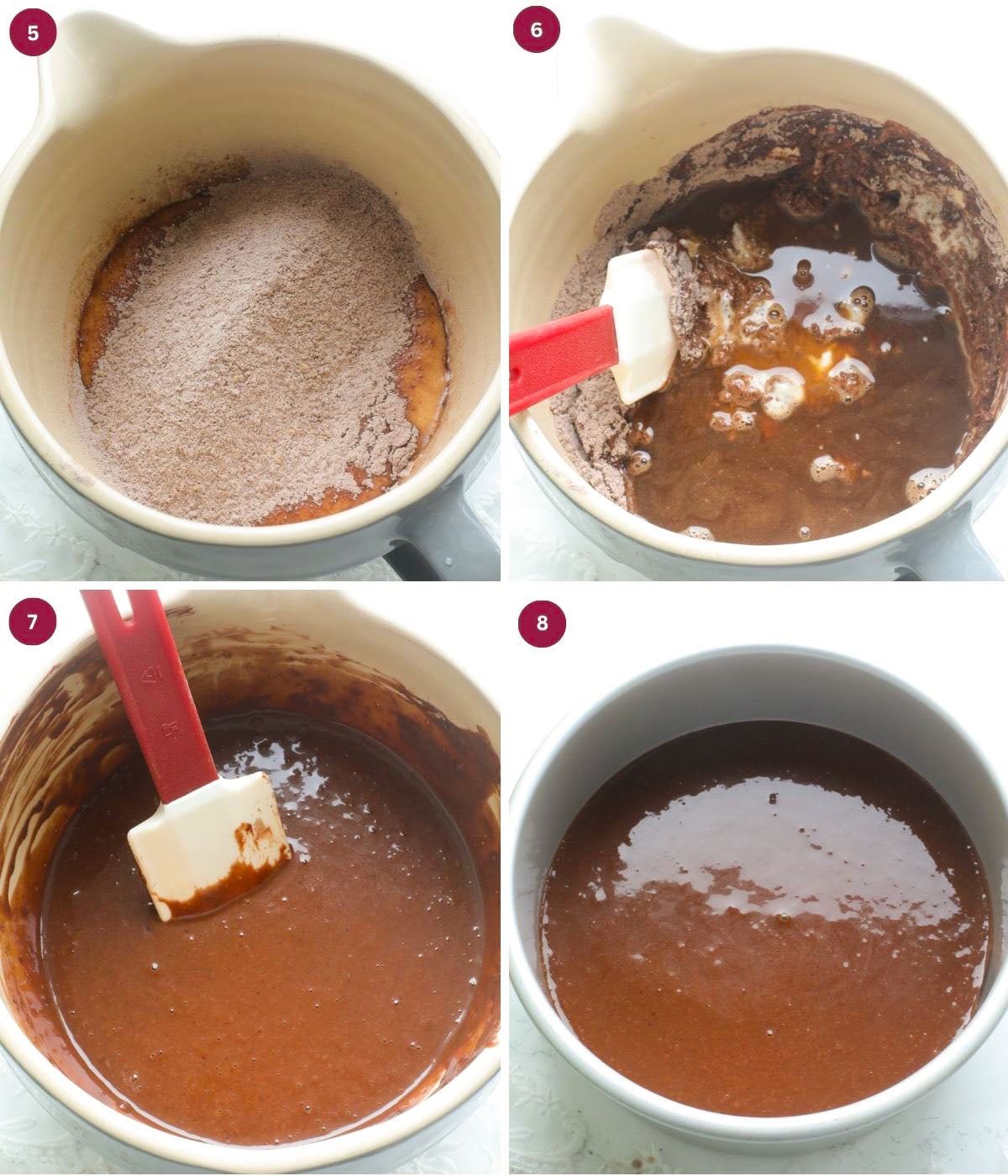 Chocolate cake batter in a bowl.