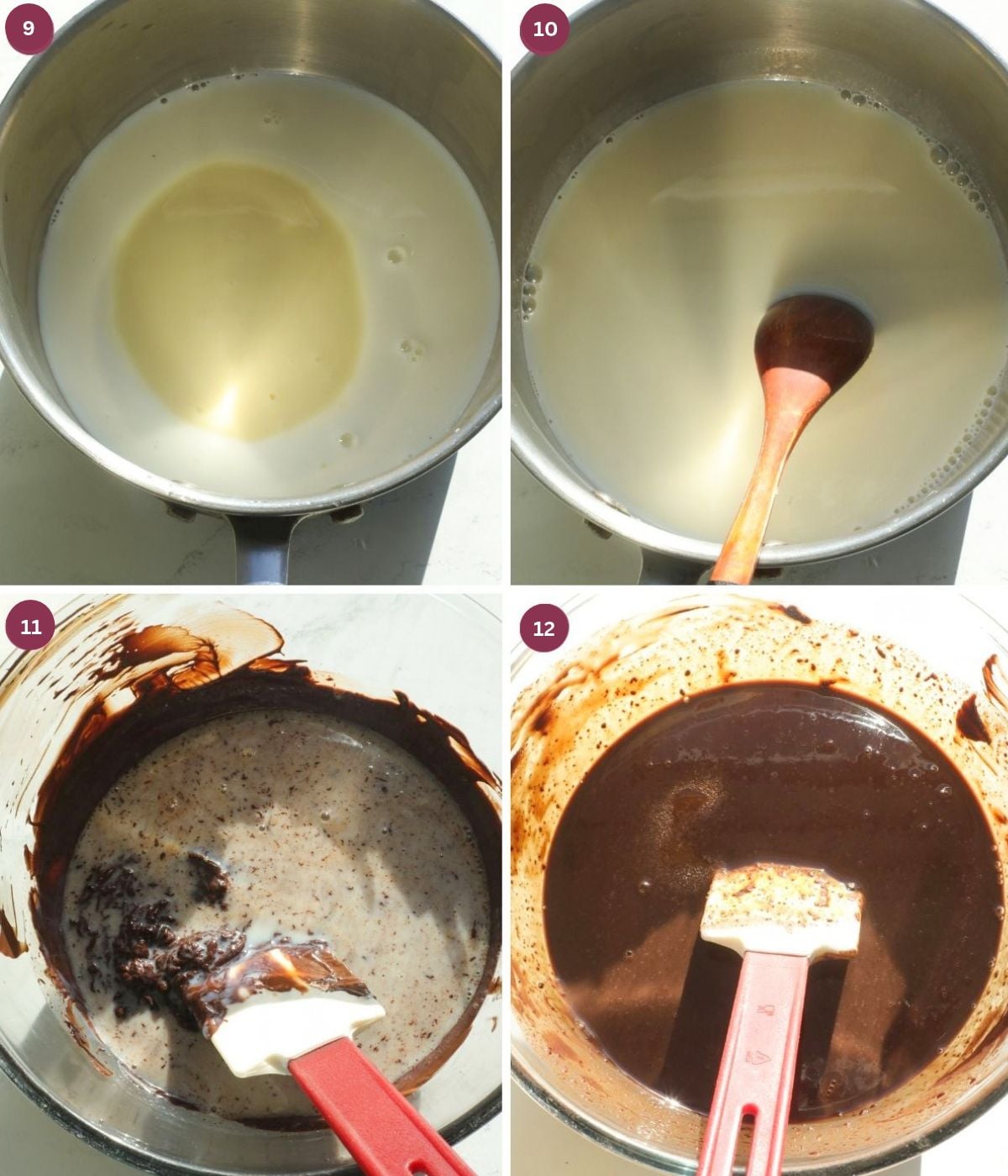 Condensed milk, cream and melted chocolate mixed in a bowl.