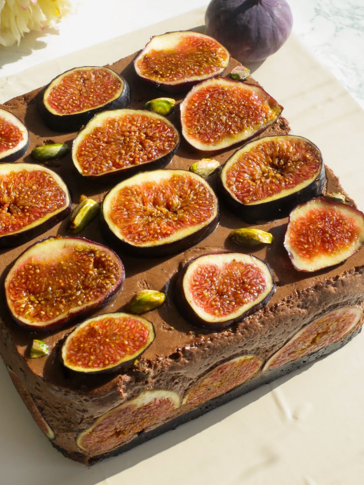 Fig chocolate mousse dessert.