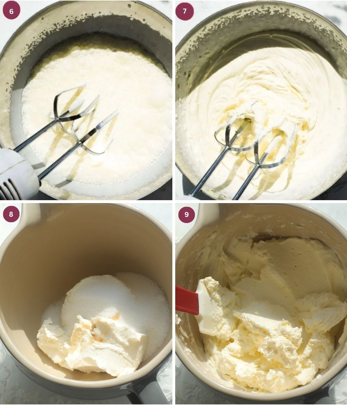 Heavy cream and mascarpone and sugar in a bowl.