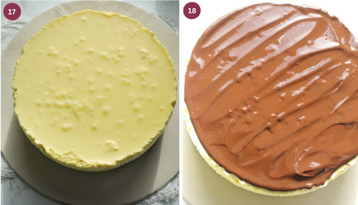 Passionfruit mousse topped with melted chocolate.